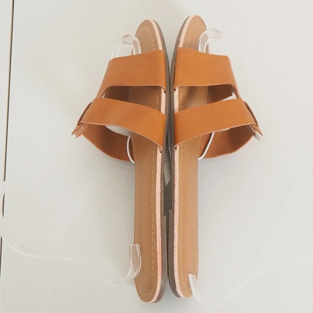 J.Crew Women's Size 7 Tan Brown‎ Leather Slide Sandals Flat Slip On "H" Shape - Picture 8 of 11